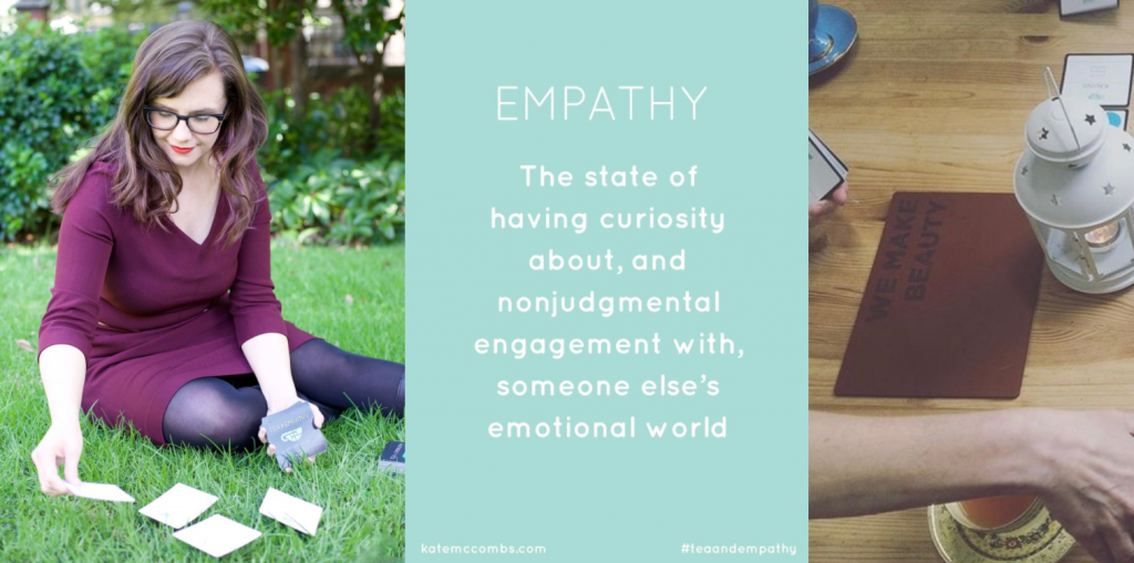 Three images. One of a woman. Another of a deck of cards. Along with a statement about empathy.